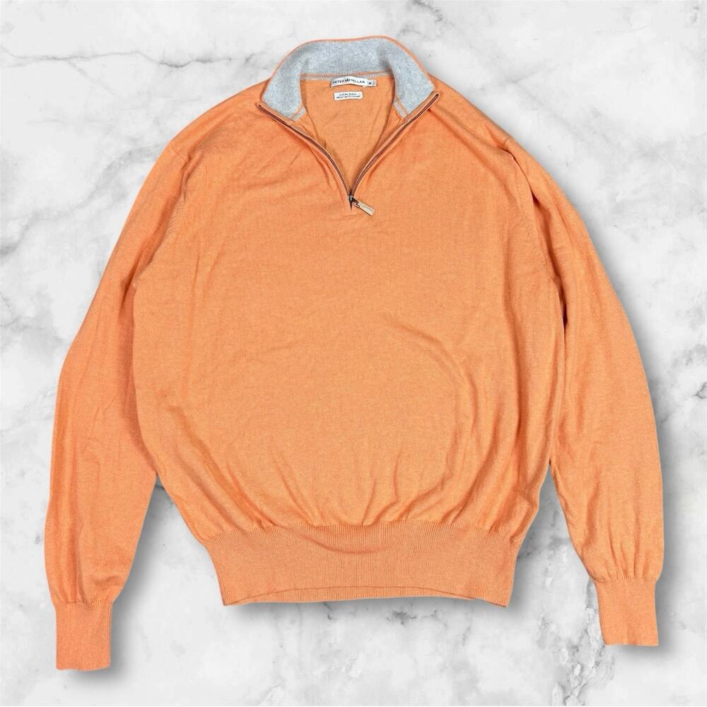 Peter Millar Luxury Blend Quarter Zip Orange Sweater Medium Cotton Cashmere